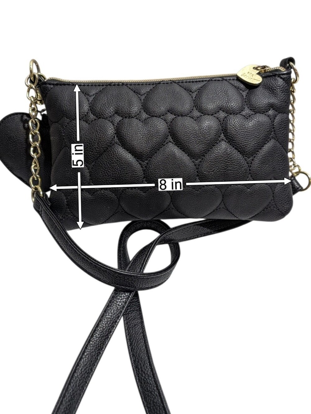 Betsy Johnson Cream & Black Heart Quilted Crossbody Mini - Picture 10 of 10